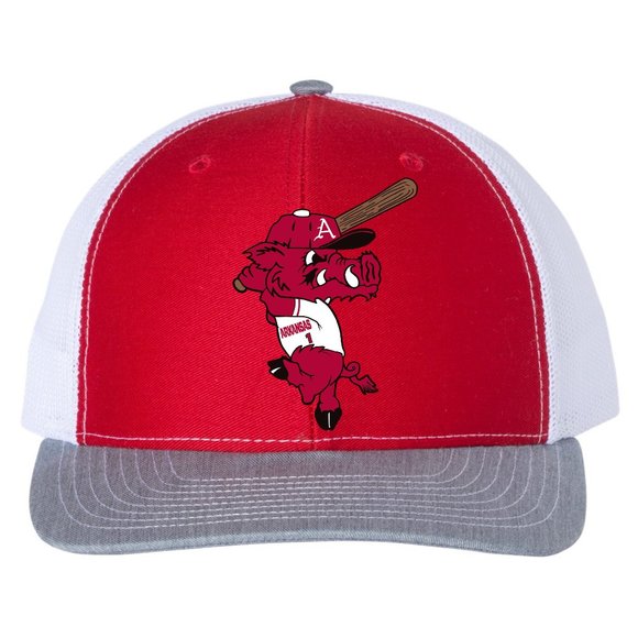 Ribby at Bat 3D Snapback Trucker Hat- Red/ White/ Heather Grey - Picture 1 of 3